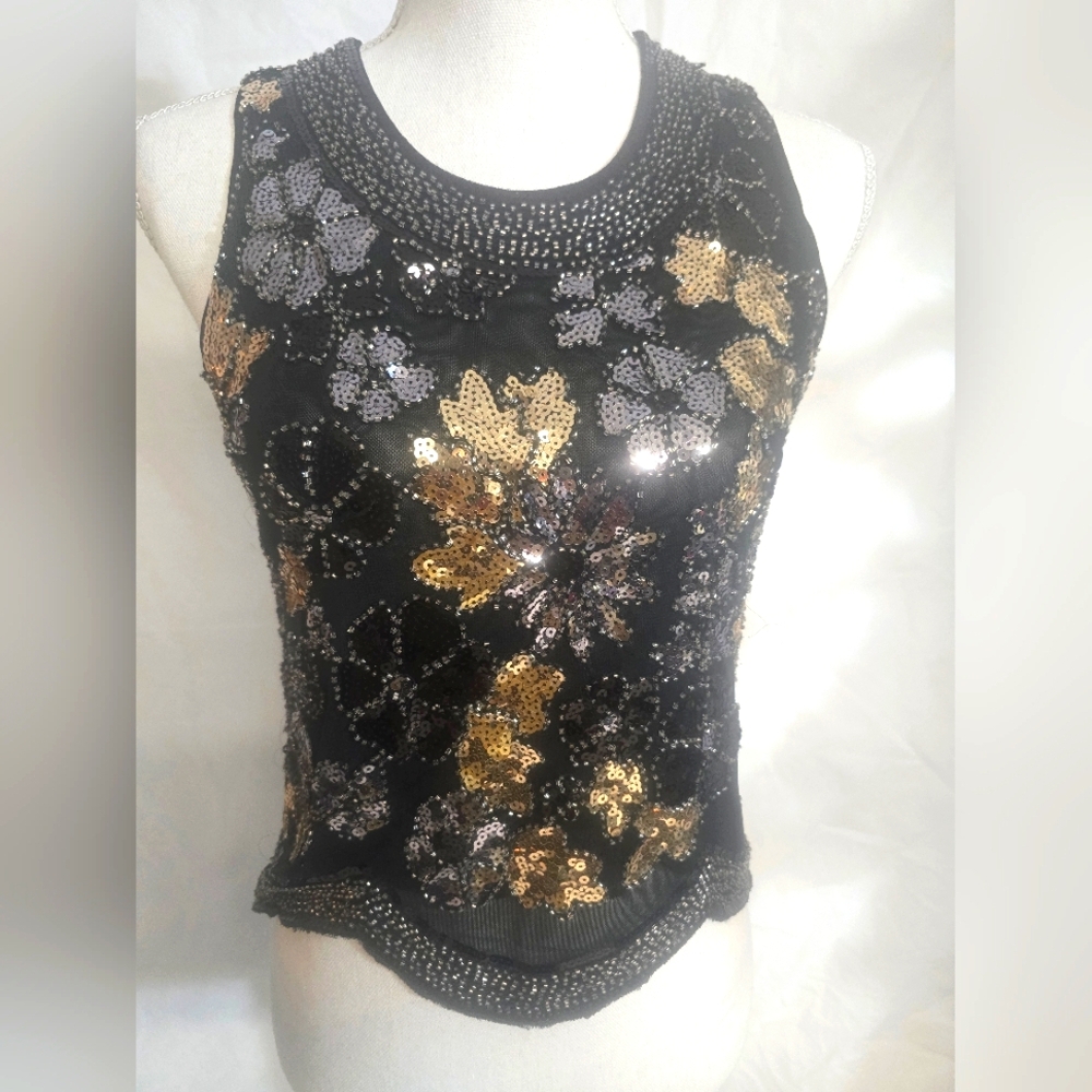 Floral Sequin Embellished Women's Top